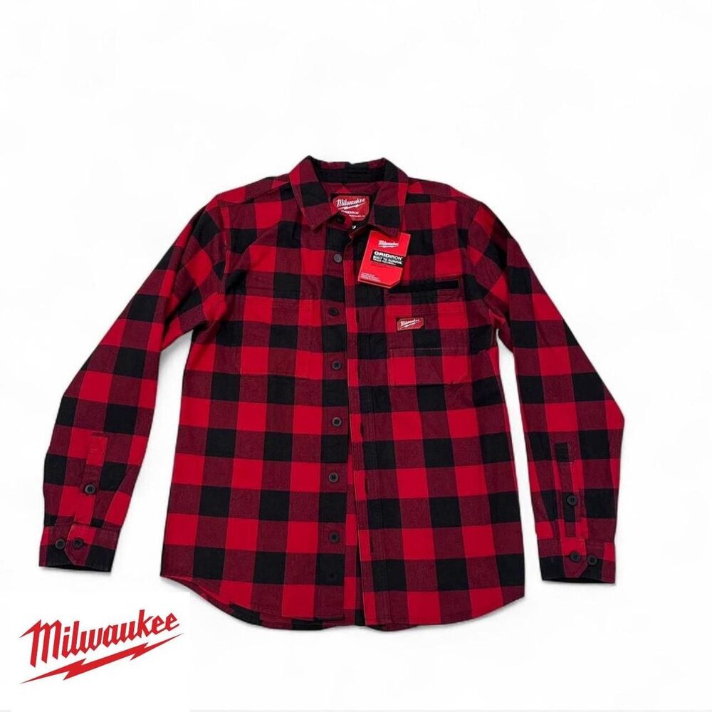 Milwaukee Men's Gridiron Red and Black Heavy Duty Flannel Longsleeve